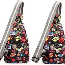 prikli pack of 2 chestter printted bag for unisex multicolor Waist Bag-picture-18