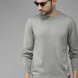 roadster Men Solid Round Neck Grey Sweater-picture-35