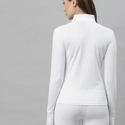 jump usa Women Solid High Neck Polyester White T-Shirt image 2
