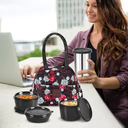 milton Floret Tiffin (3 Containers, 180 /320 /320 ml; 1 Tumbler, 415 ml) With Jacket 3 Containers Lunch Box image 4