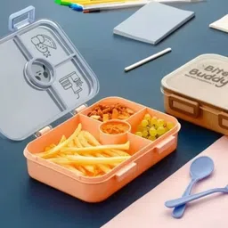 bitebuddy 4 Compartment Lunch Box Leakproof with Spoon & Fork 4 Containers Lunch Box image 2