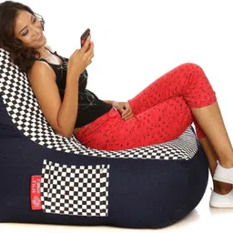 style homez XXL Cotton Canvas Checker-ed Printed Bean Bag ChairWith Bean Filling image 5