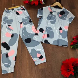 kodala enterprise Women Top & Pyjama Set Grey Printed image 5