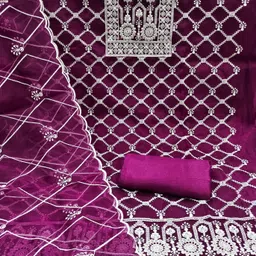 m fashion Unstitched Organza Salwar Suit Material Embroidered image 2