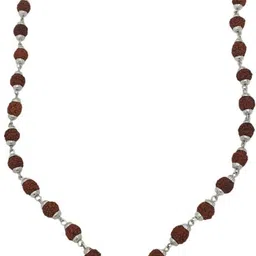 fine creation 5 Mukhi Rudraksha Mala Silver-plated With Ram Ji Pendant Silver Beads Brass, Wood Pendant-picture-12