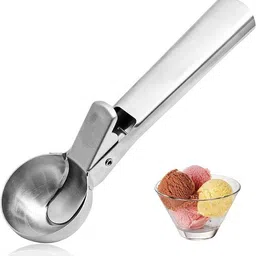 elhify Stainless Steel Scooper for Ice Cream, Trigger Release (Silver) Stainless Steel Ice-cream Spoon, Cream Spoon image 1