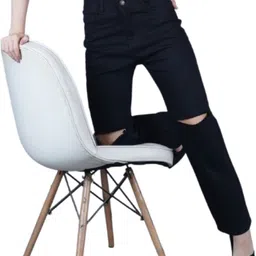 Women Loose Fit Mid Rise Black Jeans-image-4