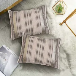 homzz Gold Cotton Striped 20x14 inches Cushion Covers (2Pc) image 1