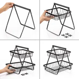 omortex 2-Tier MultiPurpose Storage Basket - Keeps fruit & Vegetable Fresh & Accessible Iron Fruit & Vegetable Basket image 2