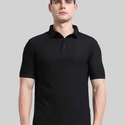 stellers Men Solid Polo Neck Polyester Black T-Shirt-picture-28