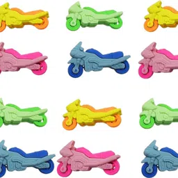 khusha creations 10 Pcs 3D Motorbike Erasers/Multicolour Erasers for Kids Non-Toxic Eraser-picture-11