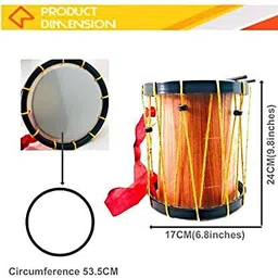 azatto Indian Made Musical Drum Chenda Dhol Toys for Kids Large size with 2 sticks image 2
