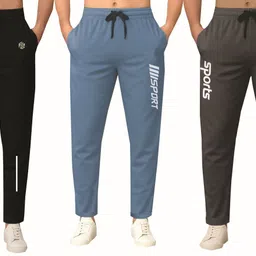 flyzen Pack of 3 Men Solid Black, Grey Track Pants image 1