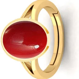 vishvma 11.25 Ratti Created Moonga Original Certified Adjustable Ring Brass Coral Ring Brass Opal Brass Plated Ring image 2