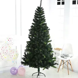 ecraftindia Green Plastic 6 Feet Artificial Xmas Tree With Metal Stand image 1