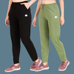 Pack of 2 Women Solid Black, Light Green Track Pants-image-56