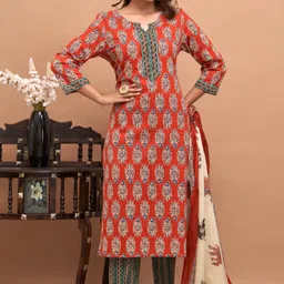 divastri Women Pure Cotton Kurta Pant Dupatta Set image 3