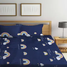 arrabi Blue Cartoon 300 TC Cotton Blend Double Bedsheet With 2 Pillow Covers-picture-34