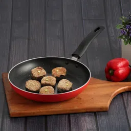 trishna Bliss Range Non-Stick Fry Pan Red Exterior Granite Texture Spatter Interior Fry Pan 24 cm diameter with Lid 1.7 L capacity image 4
