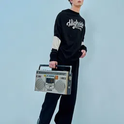 bewakoof Men Printed Round Neck White, Black Sweater image 4