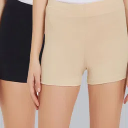 soie Pack of 2 Solid Women Black, Beige Cycling Shorts-picture-32