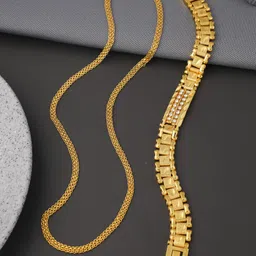 jmk fashion Brass Gold Plated Bracelet & Chain For Boys & Men Gold-plated Plated Alloy Chain Set-picture-22