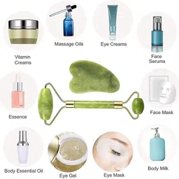 niltrols Roller and Gua Sha Set Jade Roller & Gua Sha Skin Scraper – Natural Facial Set with Facial Stone and Roller for Firming Face, 100% Natural Jade Stone Face Roller Anti-Aging, Puffy Eyes Massager, Neck, Anti Wrinkle Massager image 2