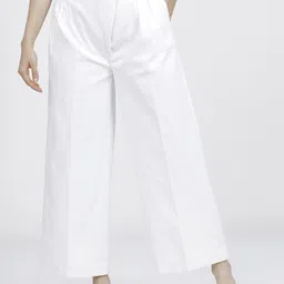 tokyo talkies Women Regular Fit White Cotton Blend Trousers-picture-23