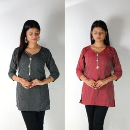 Pack of 2 Women Self Design Khadi Cotton Straight Kurta-image-61