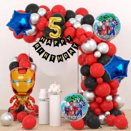 aoes Iron-Man 5th Birthday Balloon Decoration | Red Black Silver Balloon Garland Kit-picture-18