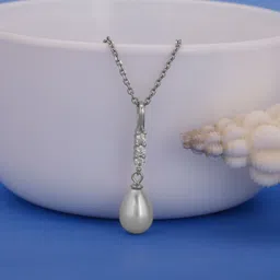 Anushka Sharma Silver Drop of Pearl Pendant for Womens and Girls Rhodium Zircon Sterling Silver Pendant-image-47