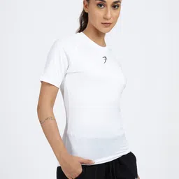fuaark Women Solid Crew Neck Polyester White T-Shirt image 3