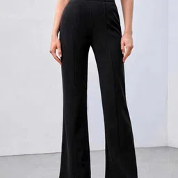 Women Regular Fit Black Lycra Blend Trousers-image-0