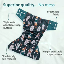 luvlap Reusable Baby Cloth Diapers Combo pack of 5, Blue Panda & Green bunny image 3