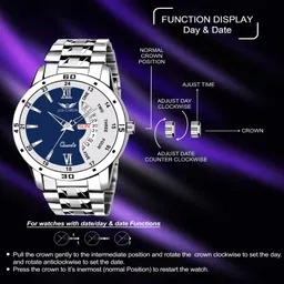 lois caron Trending Day & Date Series Stainless Steel Chain for Boy Analog Watch - For Men LCS-8246 (Premium Blue) image 3