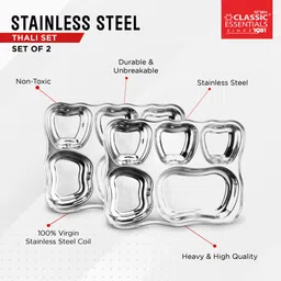 classic essentials Stainless Steel Lunch Dinner Plate, Apple Design Bhojan Thali 5in1 Compartments Dinner Plate image 2