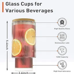 amritaaz AmritaazRibbedGlasswarewithBambooLidsandStraws Glass Water/Juice Glass image 4