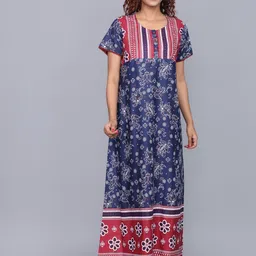evolove Ethnic Motifs Printed Pure Cotton Maxi Nightdress image 1