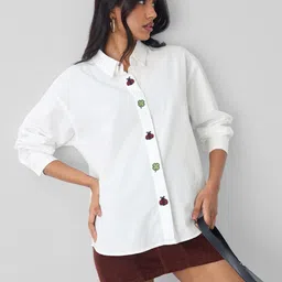 the souled store Women Oversized Fit Solid Spread Collar Casual Shirt-picture-16