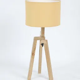Corner Beige Fabric Shade Night Lamp With Mango wood Base By Sapphire image 4