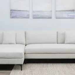 casacraft from pepperfry Belita Fabric RHS Sectional Sofa (3 + Lounger) in Greige Colour image 1