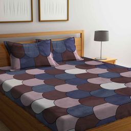 Arrabi Grey & Beige Geometric 300 TC King Bedsheet with 2 Pillow Covers-picture-36