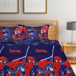 FABINALIV Navy Blue & Red Printed 300 TC King Bedsheet & 2 Pillow Covers image 2