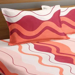 Arrabi White & Pink Striped 300 TC King Bedsheet with 2 Pillow Covers image 4