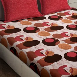Arrabi Brown & Pink Geometric Printed 300 TC Super King Bedsheet With 2 Pillow Covers image 4