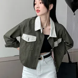 StyleCast x Revolte Colourblocked Spread Collar Long Sleeves Cotton Denim Jacket-picture-13