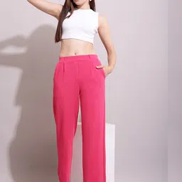 sqew Women Loose Fit Pink Polyester Trousers image 5