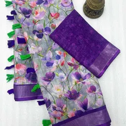 krujha Floral Print Assam Silk Cotton Linen, Linen Saree-picture-27