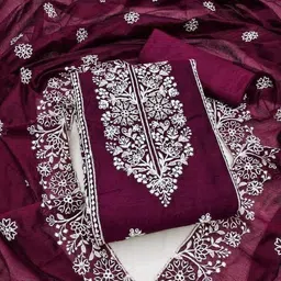 tnt Unstitched Chanderi Salwar Suit Material Embroidered image 2