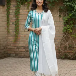 ethnicclothes Women Khadi Cotton Kurta Pant Dupatta Set-picture-41